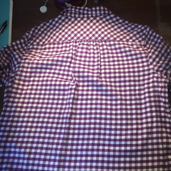 Lands’ End Purple and white checked flannel shirt - Picture 3 of 5